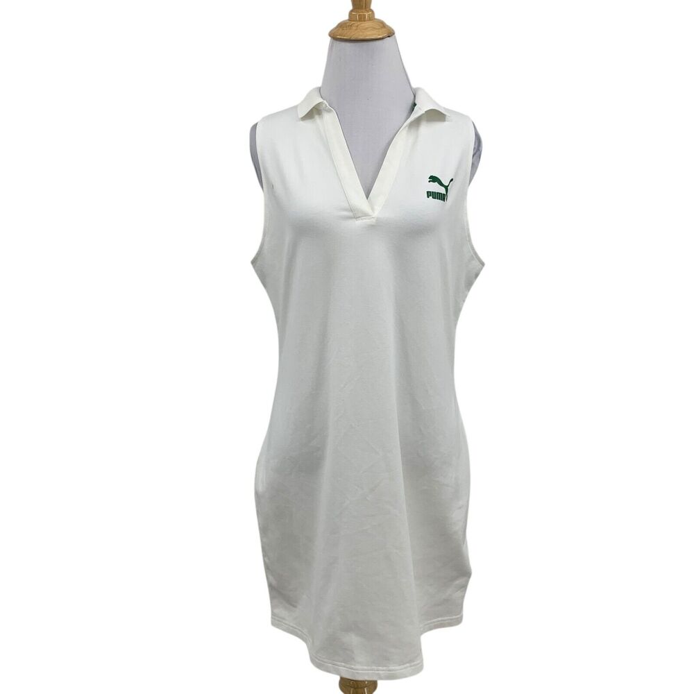 Puma Polo Dress Womens L Large White Jungle Tennis Club Sleeveless V Neck Collar